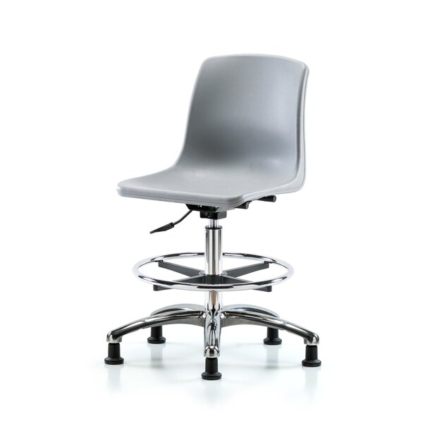 Blue Ridge Ergonomics Polypropylene Shell Chair Chrome-Medium Bench Height with Chrome Foot Ring & Stat Glides in Gray SMBCH-CR-CF-RG-GRY - main