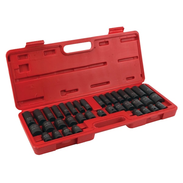 Performance Tool 38 pc. Impact Socket Set, SAE/Metric, Deep Standard, Storage Case M796 - main