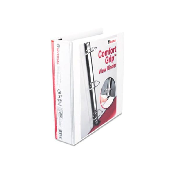 Universal Comfort Grip Deluxe Plus D-Ring View Binder, 2" Capacity, 8-1/2 x 11, White 30732 - main
