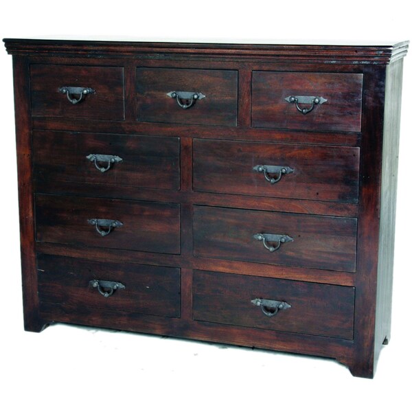 Homeroots 60" Brown Solid Wood Nine Drawer Double Dresser 489216 - main
