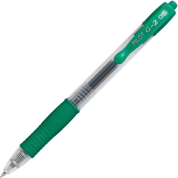 Pilot G2 Gel Retractable Rollerball Pen, Extra Fine, 0.5mm, Green Ink, Dozen 31005 - main