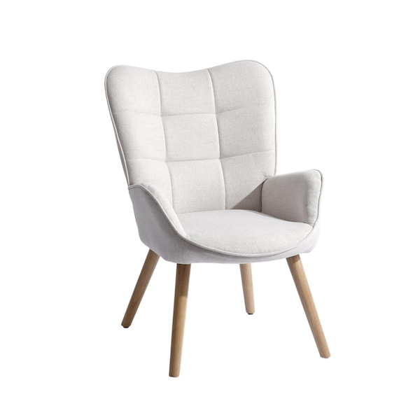 Homeroots 23" Beige and Natural Tufted Chenille and Solid Wood Wingback Chair 719435 - main