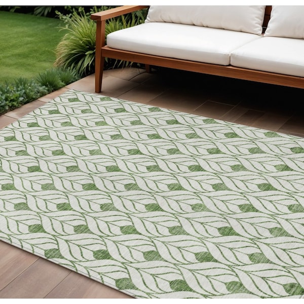 Homeroots 9' X 12' Green And Ivory Geometric Washable Indoor Outdoor Area Rug 595731 - main