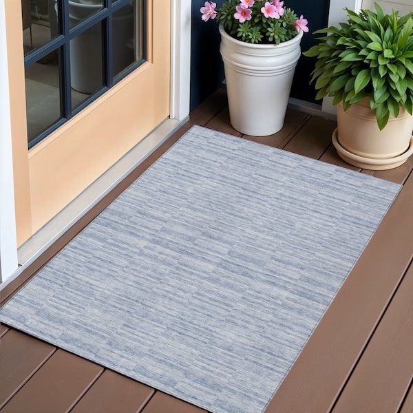 Homeroots 3' X 5' Sky Blue And Denim Blue Striped Washable Indoor Outdoor Area Rug 587962 - main