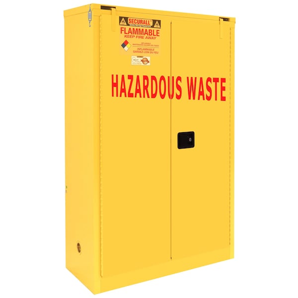 Securall Hazardous Waste Can Storage Cabinet, 45 Gallon, 2 Shelves, 43 in W x 67 in H x 18 in D, Yellow W3045 - main