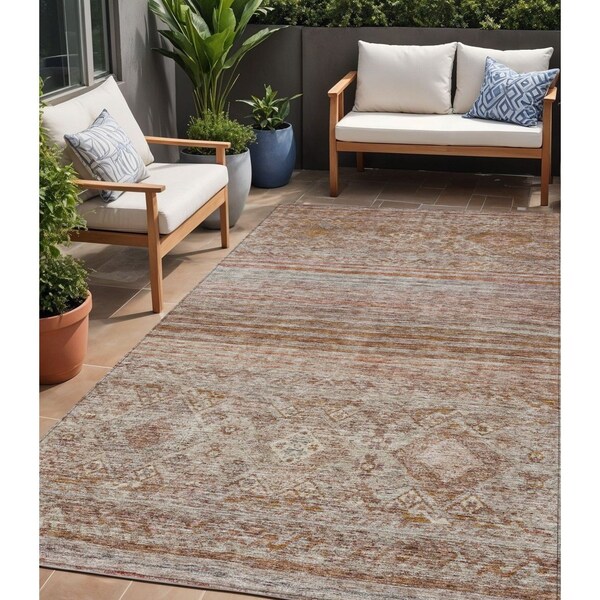 Homeroots 5' X 8' Copper Tan And Beige Floral Washable Indoor Outdoor Area Rug 606189 - main