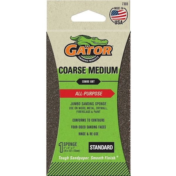 Gator Sanding Sponge, 5 in L, 3 in W, Coarse, Medium, Aluminum Oxide Abrasive 7308 - main