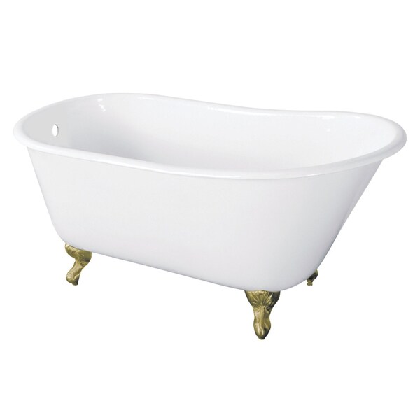 Kingston Brass 57" Cast Iron Oval Single Slipper Clawfoot Tub, No Faucet Drillings, White/Brushed Brass VCTND5728NT7 - main
