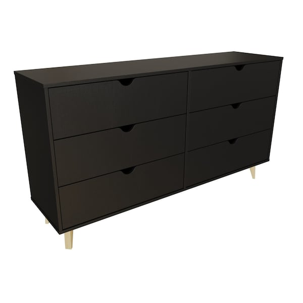 Homeroots 59" Black Scoop Handle Six Drawer Double Dresser 490833 - main