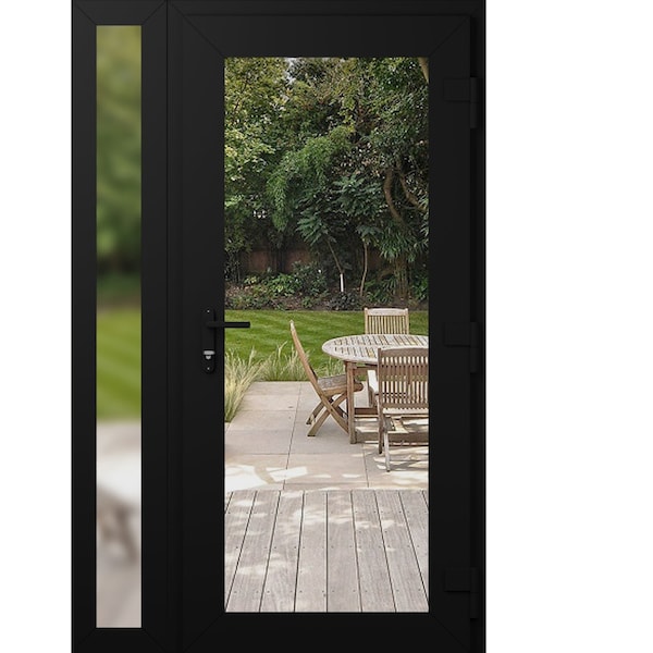 Vdomdoors Front Exterior Prehung Metal-Plastic Door Clear Glass / MANUX 8666 Matte Black / Office Commercial MANUX8666EXD-BLK-W30+12xH80-LH-I - main