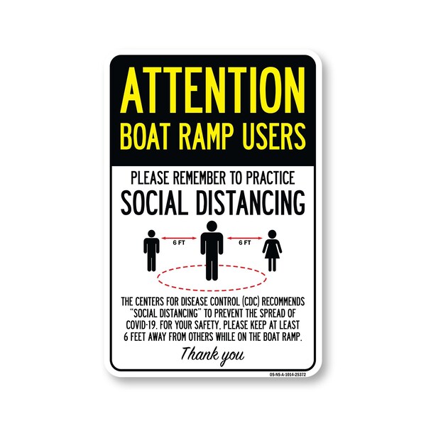 Signmission Public Safety, Boat Ramp Users Practice Social Distancing, 14in X 10in Aluminum, OS-NS-A-1014-25372 OS-NS-A-1014-25372 - main
