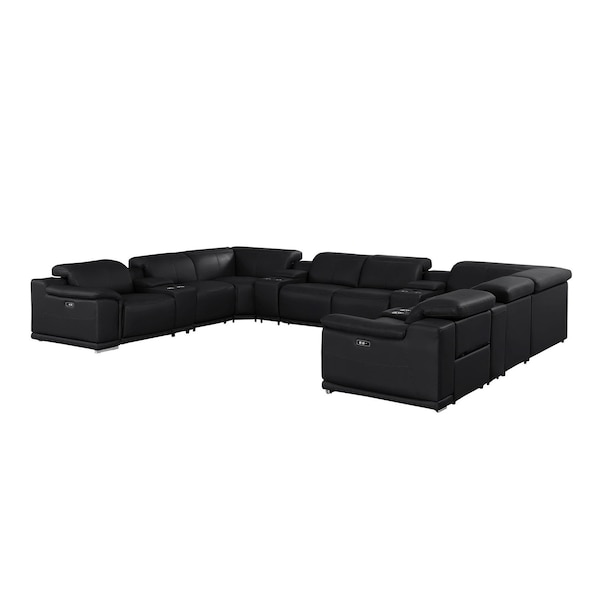 Homeroots Black Leather Power Reclining U Shaped Twelve Piece Corner Sectional With Console 643938 - main
