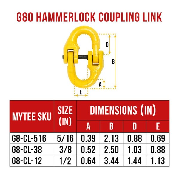 Mytee Products 3/8in Grade 80 Coupling Link, Hammerlink, Hammer Lock Chain Connector, 4PK G8-CL-38x4 - main