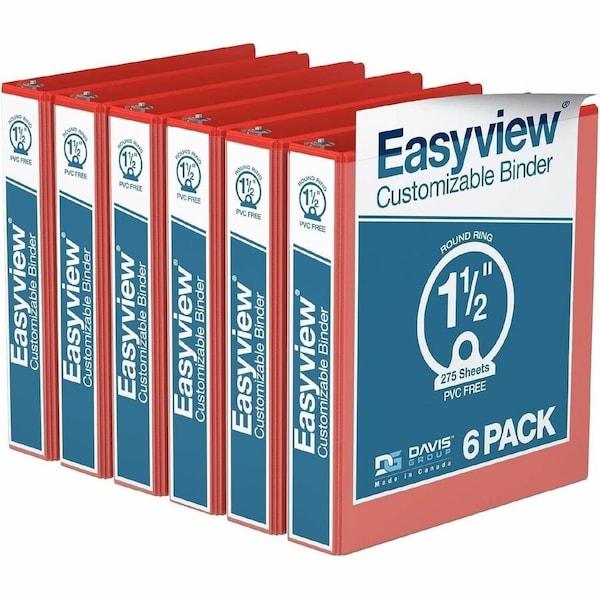Davis Group Easyview Premium, Round Ring, Customizable, View Binder, (Red, 1.5"), PK6 8412-03-06 - main