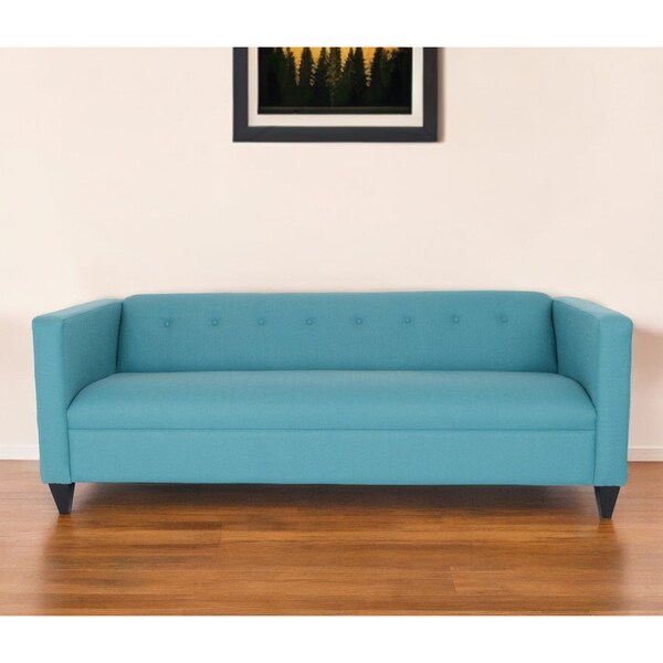 Homeroots 80" Teal Blue Polyester Sofa With Black Legs 530483 - main