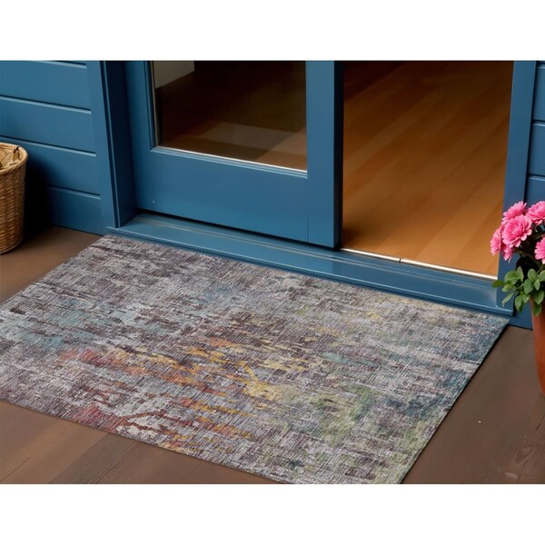 Homeroots 3' X 5' Pewter Abstract Washable Indoor Outdoor Area Rug 607878 - main