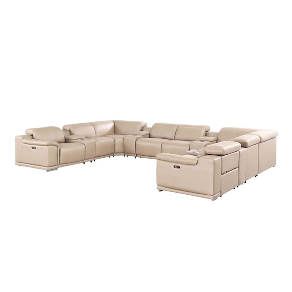 Homeroots Beige Leather Modular U Shaped Twelve Piece Corner Sectional With Console 643937 - main