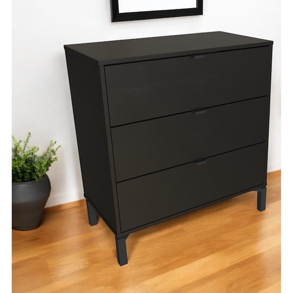 Homeroots 30" Black Three Drawer Dresser 533812 - main