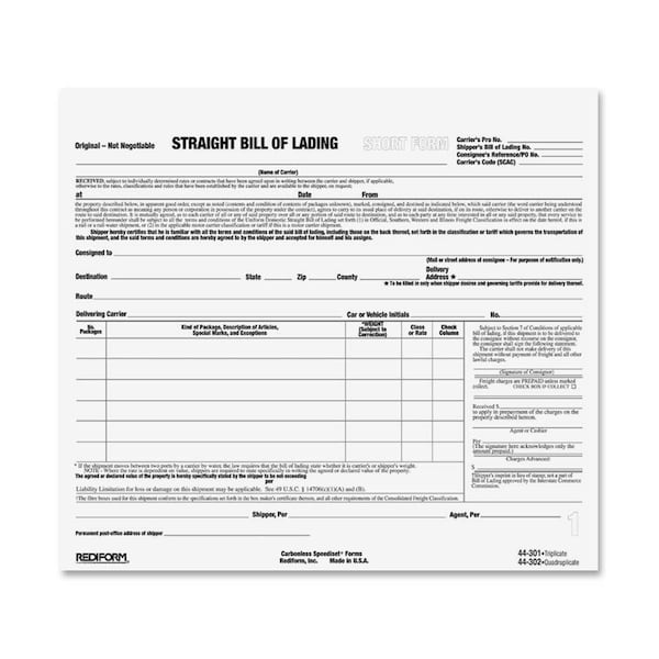Rediform Bill of Lading Snap-A-Way, 3-Part, Carbonless, 8-1/2" x 7", 250 Sets/Pack 44301 - main