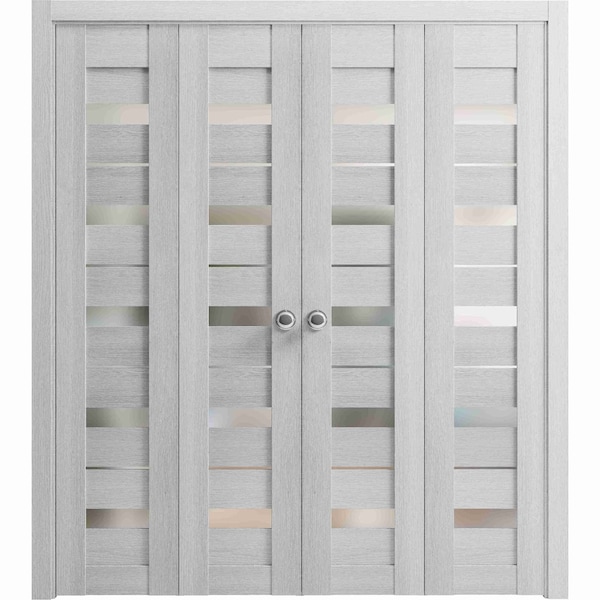 Sartodoors Sliding Closet Double Bi-fold Doors Grey Solid Core Modern Interior QUADRO4445DBF-OAK-96 x 96 (4* 24x96) - main