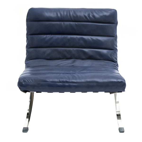 Homeroots 29" Blue and Silver Tufted Leather and Upholstered Folding Lounge Chair 668904 - main