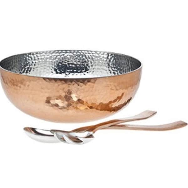 Starcrafts Stainless Steel Copper Plated Hammered Salad Bowl with 2 Server, 3 Piece 92251 - main