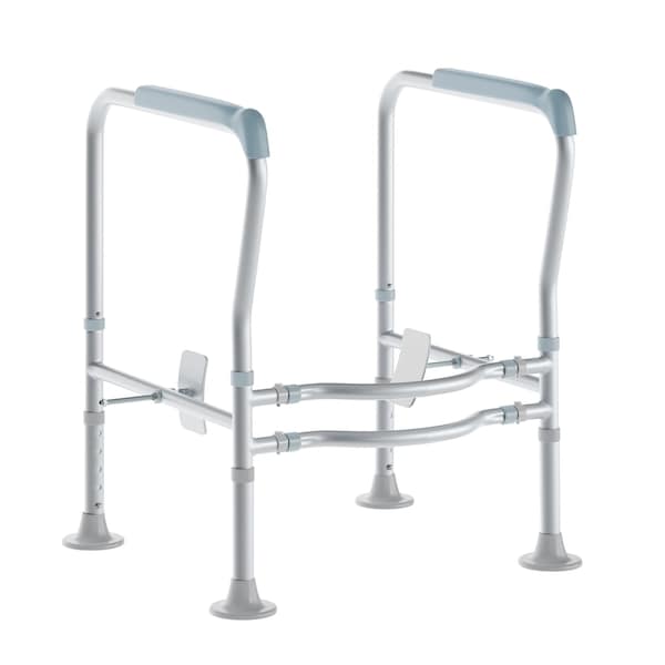 Flash Furniture HERCULES Adjust. Toilet Safety Rail w/Silver Steel Frame, Gray Padded Handles and Suction Cup Feet DC-HY6462-SLVGRY-GG - main