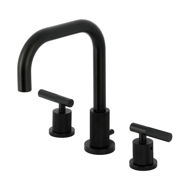 Kingston Brass Widespread Bathroom Faucet with Knurled Handle and Brass Pop-Up, Matte Black FSC8930KNL - main