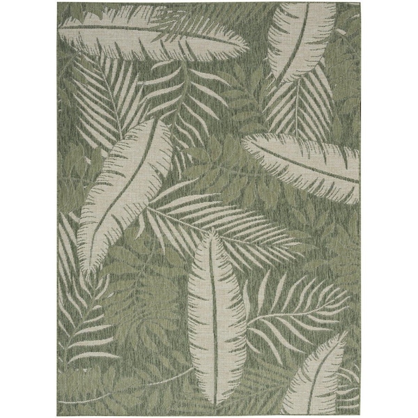 Homeroots 6' X 9' Green And Ivory Palm Leaf Indoor Outdoor Area Rug 550190 - main