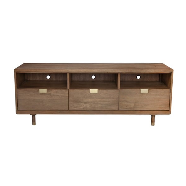 Homeroots 64in Sand Solid Wood Open shelving TV Stand 404261 - main