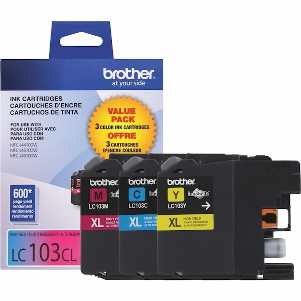 Brother High Yield Cyan, Magenta & Yellow Ink Cartridge Combo Pack LC1033PKS - main