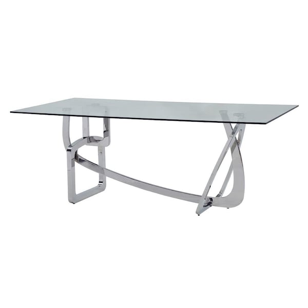 Homeroots 79" Clear And Silver Glass And Stainless Steel Trestle Base Dining Table 284365 - main