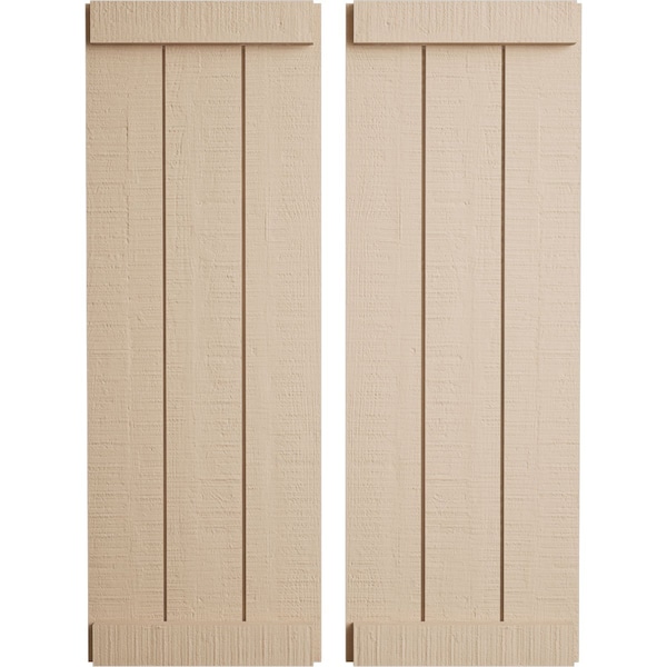 Ekena Millwork Rustic Three Board Joined Board-n-Batten Rough Cedar Faux Wood Shutters w/End Batten, 16 1/2"Wx76"H SHUBJE16X76RCPR - main