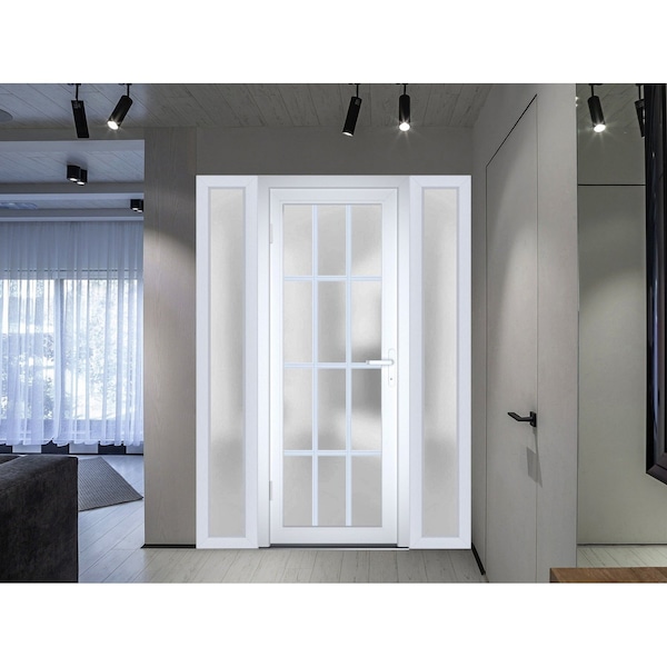 Vdomdoors Front Exterior Prehung FiberGlass Door Frosted Glass / Manux 8312 White Silk / 2 Sidelight Exterior MANUX8312EXD-WS-W16+36+16 x H80-RH - main