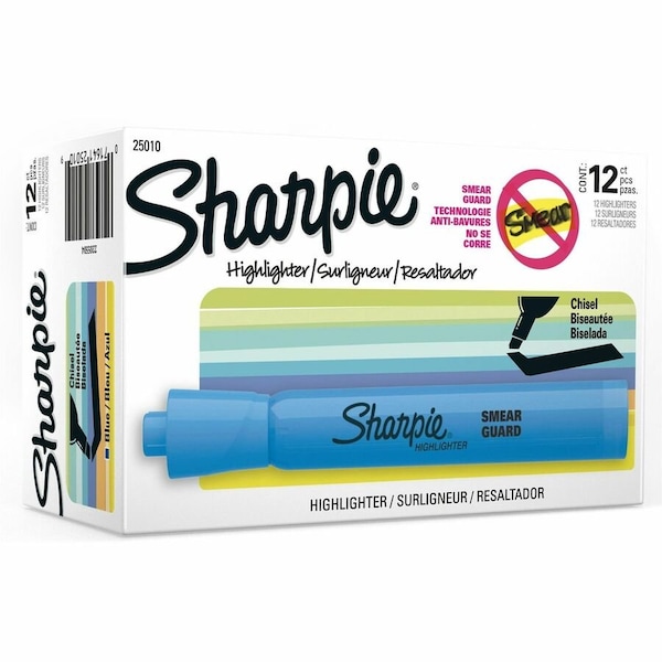 Sharpie Smear Guard Highlighter, Chisel Tip Blue PK12 25010B - main