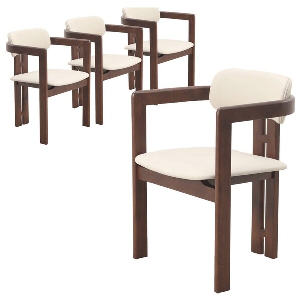 Leisuremod Velo Modern Dining Chair in Walnut Color Wood with Taupe Seat, 4PK VCWN-51TP4 - main