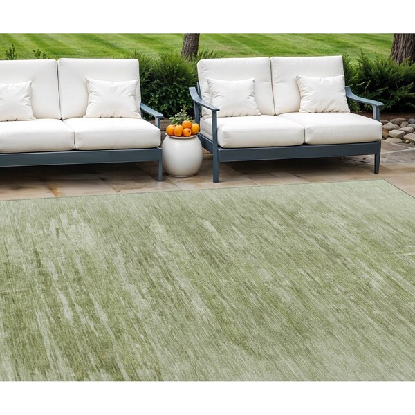 Homeroots 9' X 12' Artichoke Green And Fern Green Abstract Washable Indoor Outdoor Area Rug 587624 - main