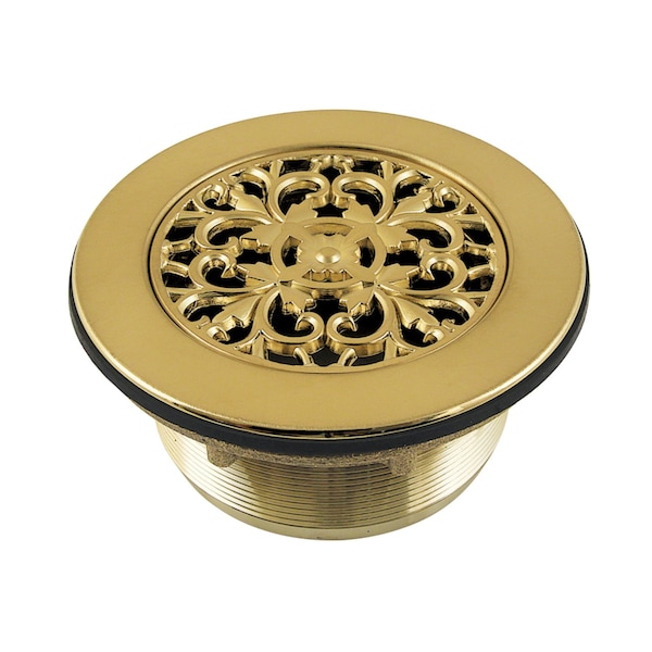 Kingston Brass 4-1/4" Brass Round Grid Shower Base Drain with Flange, Brushed Brass BSFT4137 - main