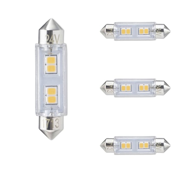 Bulbrite LED Filament 0.8W T3 Light Bulbs, Clear Glass, Festoon Base, 3000K, 55lu, 24 Volts, 4PK 862792 - main