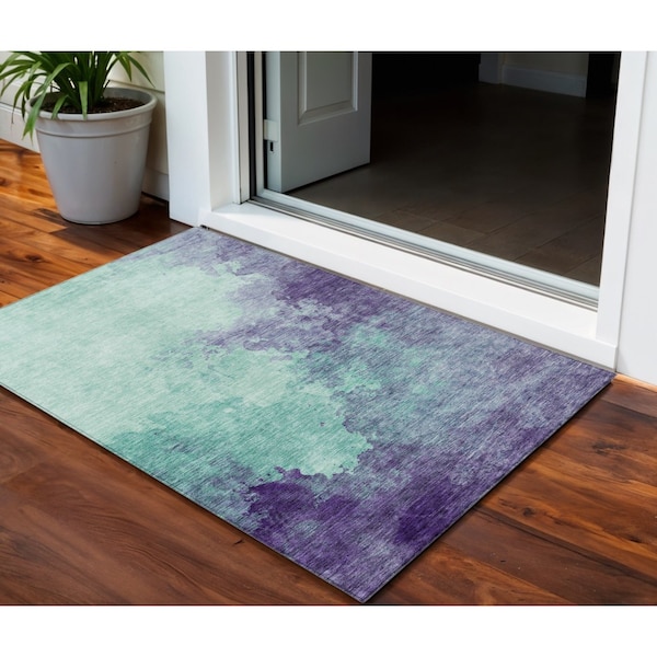 Homeroots 3' X 5' Blue And Purple Abstract Washable Indoor Outdoor Area Rug 604833 - main