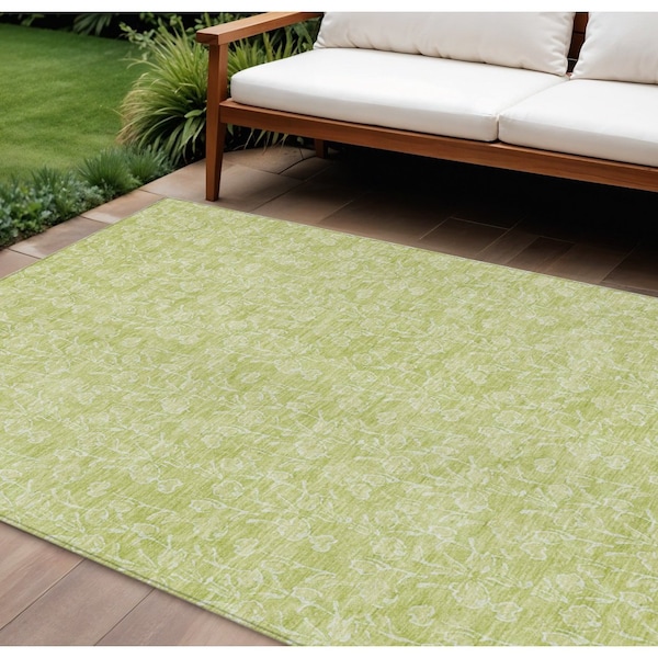 Homeroots 10' X 14' Artichoke Green And Ivory Floral Washable Indoor Outdoor Area Rug 581845 - main