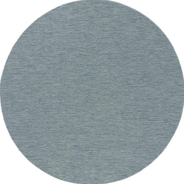 Homeroots 8' Aqua And Ivory Round Geometric Indoor Outdoor Area Rug 552320 - main