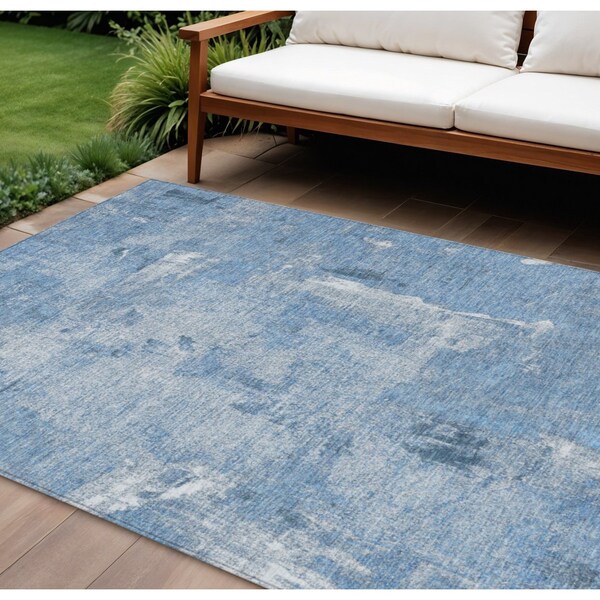 Homeroots 8' X 10' Denim Blue And Ivory Abstract Washable Indoor Outdoor Area Rug 596857 - main