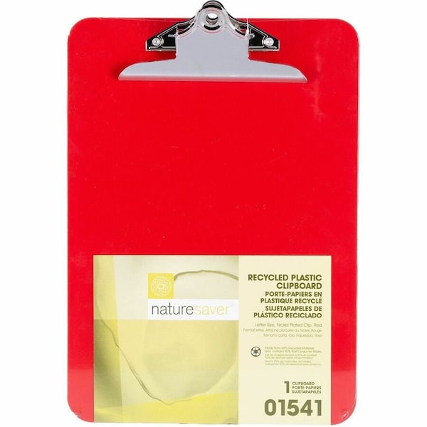 Nature Saver Recycled Plastic Clipboard, 9" x 12-1/2", Red 1541 - main