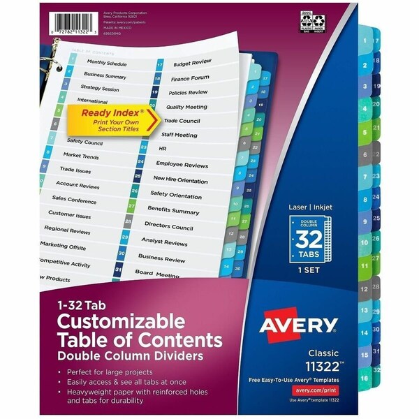 Avery Dividers, Toc, Dblclm, 32Tab 32PK AVE11322 - main