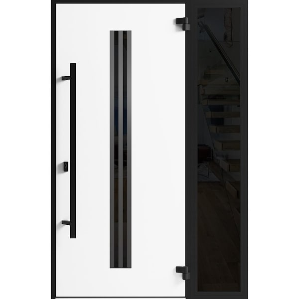 Vdomdoors Front Exterior Prehung Steel Door Ronex1055 Teak Sidelight Exterior Window Sidelite Entry Metal RONEX1055EXD-OAK-W36+14 x H80-LH-I - main