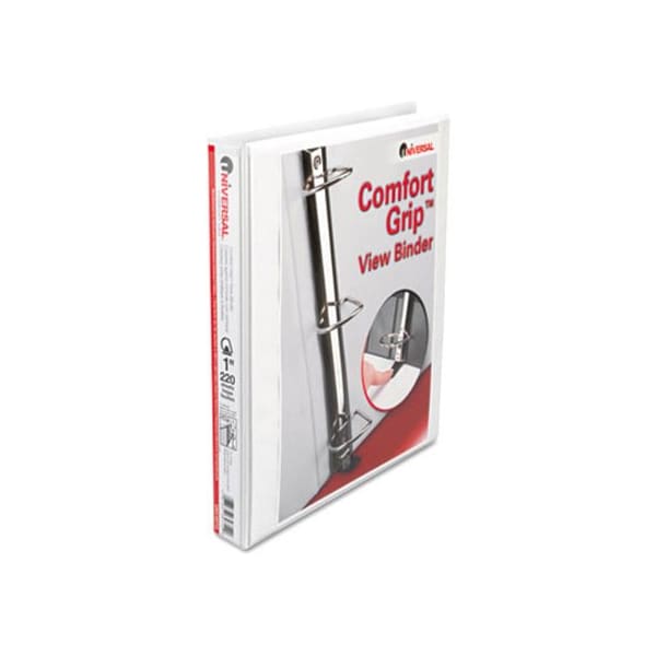 Universal Comfort Grip Deluxe Plus D-Ring View Binder, 1" Capacity, 8-1/2 x 11, White 30712 - main