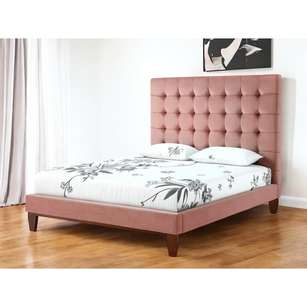 Homeroots Blush Solid Wood Queen Tufted Upholstered Velvet Bed 544751 - main