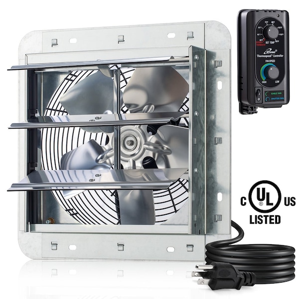 Iliving Silver 10 in. Wall Mounted Shutter Exhaust Fan with Thermospeed Controller, 65-Watt, 820 CFM ILG8SF10V-ST - main