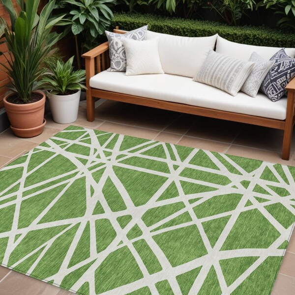 Homeroots 10' X 14' Green And Ivory Geometric Washable Indoor Outdoor Area Rug 600449 - main